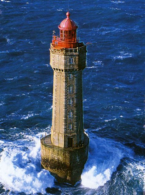 La Jument Lighthouse at the northwestern part of Brittany, France. The lighthouse is built on a ...