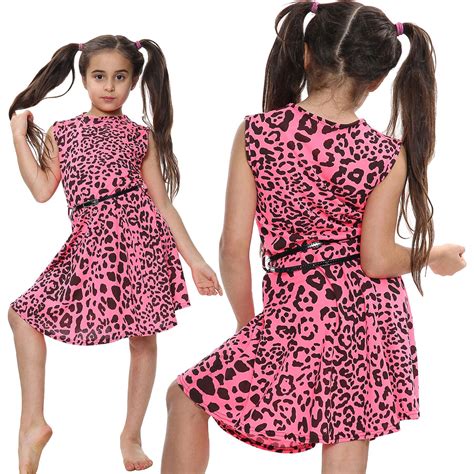 Girls Skater Dress Kids Party Dresses With Free Belt Age 7 8 9 10 11 12 13 Years | eBay