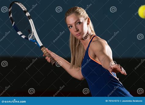 Tennis Player Hitting Tennis Ball Stock Image - Image of female ...