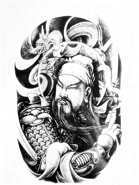 Black white Loyalty Guan Yu tattoo stickers Chinese tattoo design ...