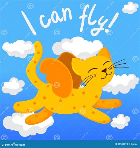 Cartoon Flying Cat With Wings Stock Photos - Image: 34189093