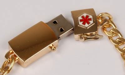 Gold Medical Alert USB ID BRACELET (Electronic Health Records)