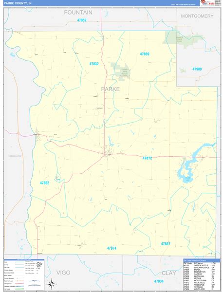 Parke County, IN Zip Code Wall Map Basic Style by MarketMAPS - MapSales