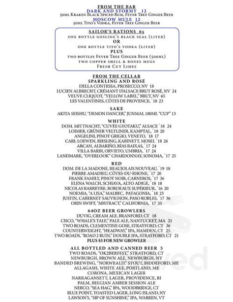 Shell & Bones Oyster Bar & Grill menu in New Haven, Connecticut, USA