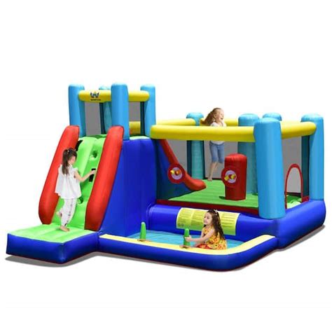 Gymax 8-in-1 Kids Inflatable Bounce House Bouncy Castle Indoor Outdoor Without Blower GYM09776 ...