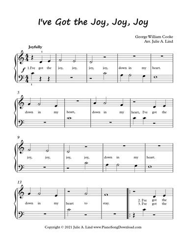 I've Got the Joy, Joy, Joy: free easy piano arrangement with lyrics