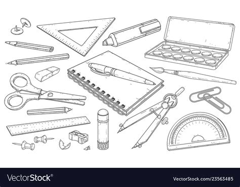 Stationery art materials line drawing pens Vector Image