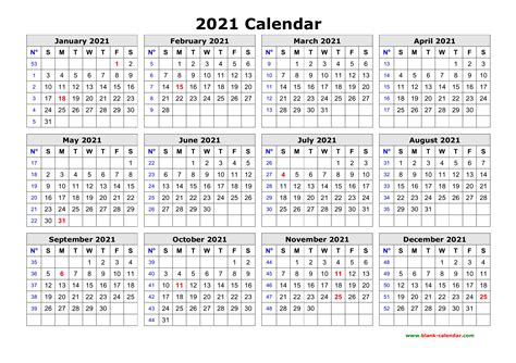 Free Download Printable Calendar 2021 in one page, clean design.