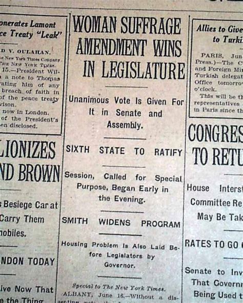 WOMEN'S SUFFRAGE 19th Nineteenth Amendment RATIFICATION New York 1919 ...