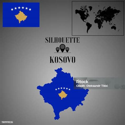 Kosovo Outline World Map Contour Silhouette With National Flag Inside Vector Illustration ...