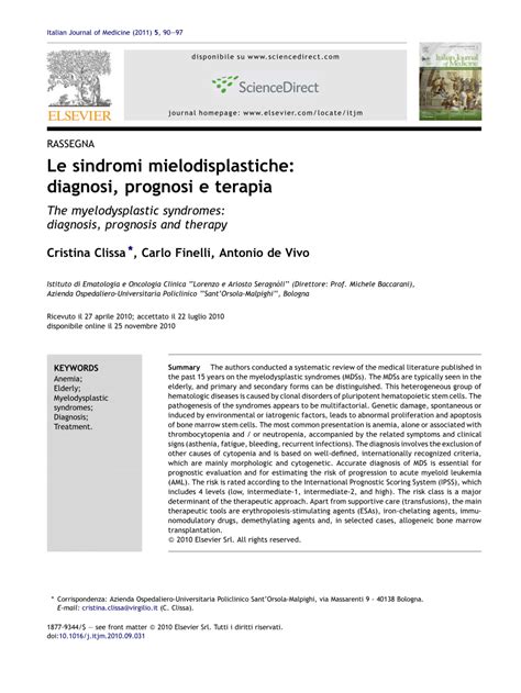 (PDF) The myelodysplastic syndromes: Diagnosis, prognosis and therapy