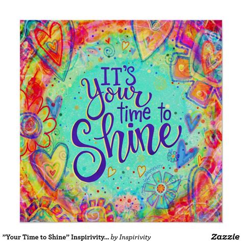 Your Time to Shine Pretty Aqua Hearts Inspiring Poster | Zazzle ...