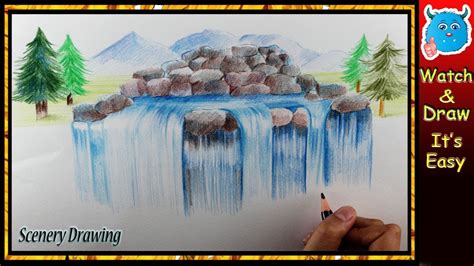 Waterfall Color Pencil Drawing ~ Waterfall Wasserfall Zeichnen Bleistiftzeichnungen Reference ...