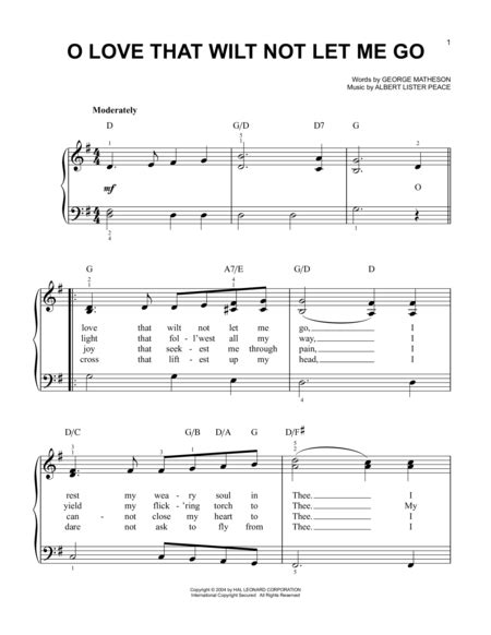 O Love That Wilt Not Let Me Go By George Matheson George Matheson - Digital Sheet Music For Easy ...