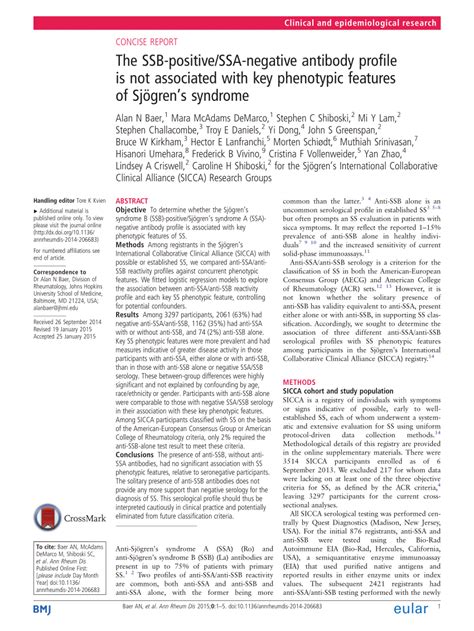 (PDF) The SSB-positive/SSA-negative antibody profile is not associated with key phenotypic ...