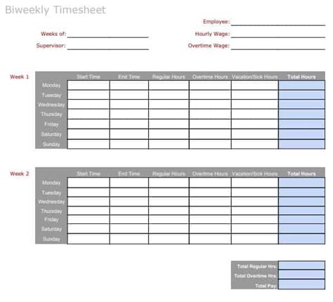 Blank Biweekly Timesheet