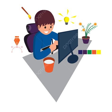 A Graphic Designer Working Happily Vector, Graphic Design, Illustration ...