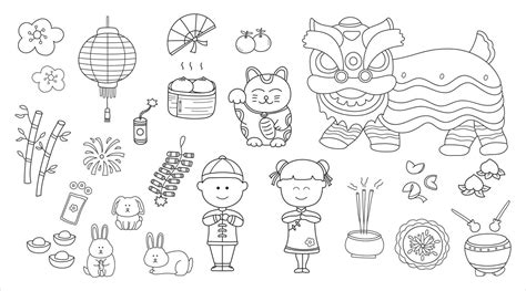 Kids drawing vector Illustration set of Chinese New Year 2023 and cute rabbit for chinese rabbit ...