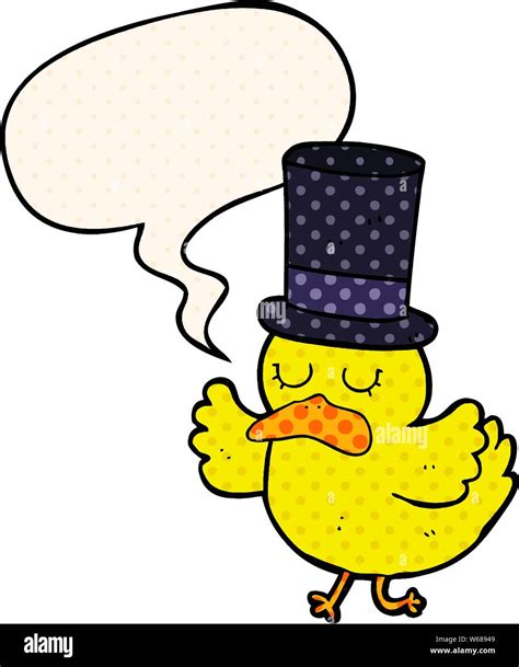 cartoon duck wearing top hat with speech bubble in comic book style ...