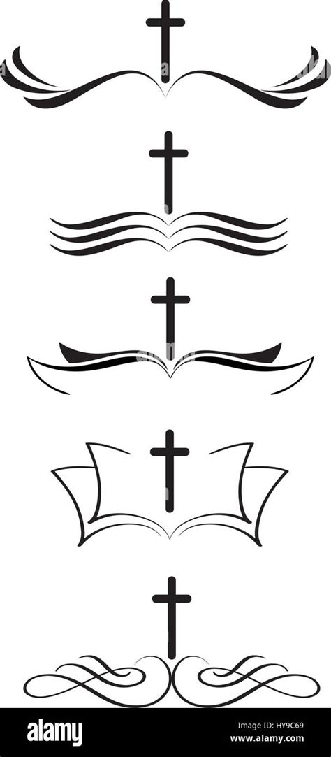 Set of christian logos cross and bible. stylized Hand drawn vintage ...