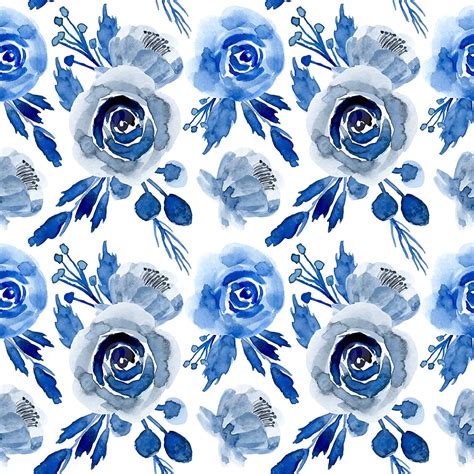 Seamless Watercolor Floral Vector PNG Images, Blue Watercolor Floral ...