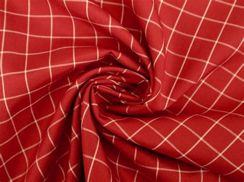 Silk Shirting with Windowpane Check Pattern in Red and White | B&J Fabrics