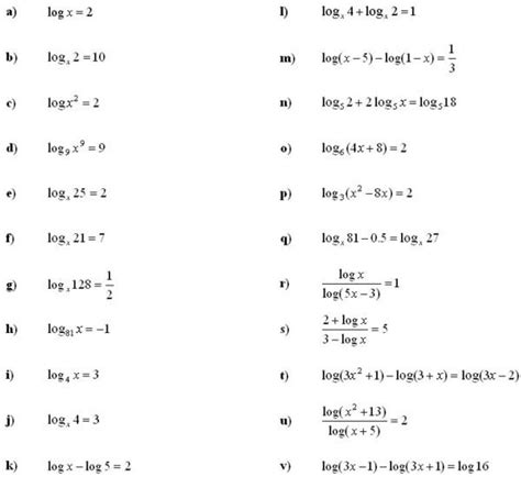 Solving Logarithmic Equations Worksheet