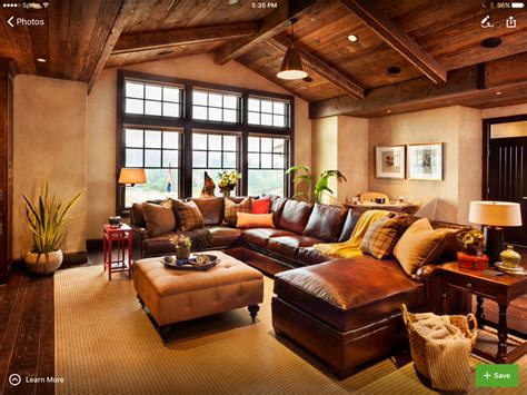 The leather and wood feeling in this room | Rustic family room, Livingroom layout, Rustic living ...