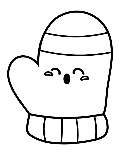 Printable Kawaii Mitten Coloring Page