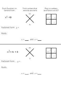 Factoring Quadratics: Diamond Problems and the Box Method ("AC" Method)