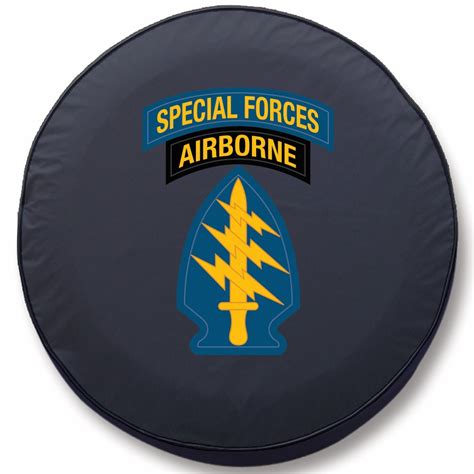 US Army Tire Cover w/ Special Forces Airborne Logo - Black Vinyl