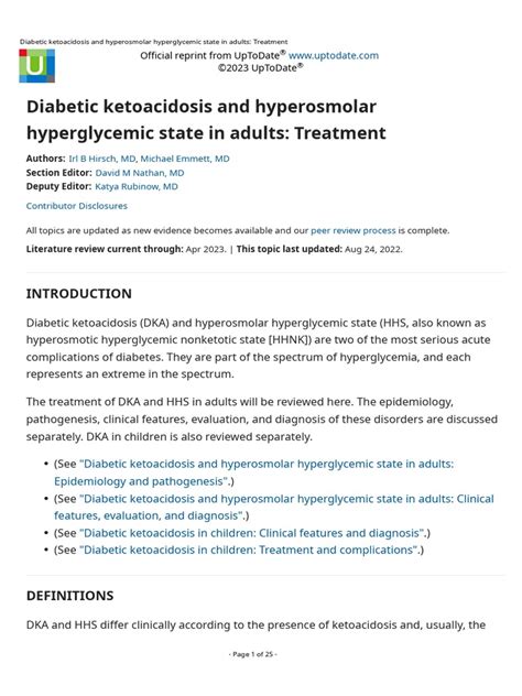 Diabetic ketoacidosis and hyperosmolar hyperglycemic state in adults ...