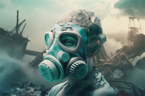 Premium Photo | Person in gas mask in polluted air generate ai