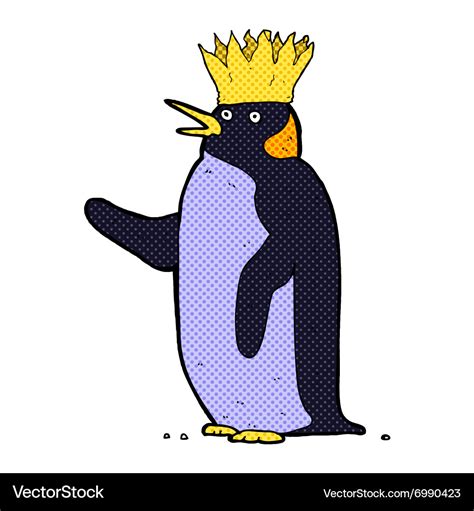 Comic cartoon emperor penguin waving Royalty Free Vector