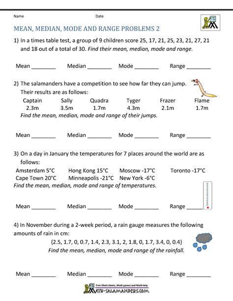 Mean Median Mode Range Worksheets