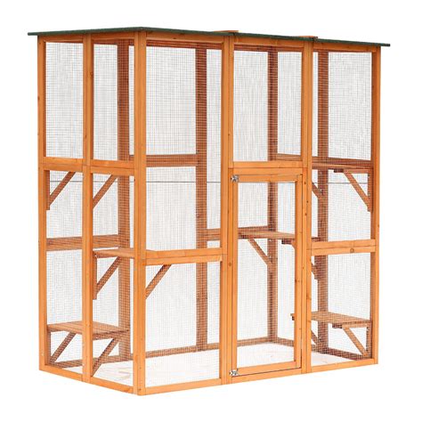 PawHut 71" x 39" x 71" Large Wooden Outdoor Cat Enclosure Catio Cage with 6 Platforms - Buy ...