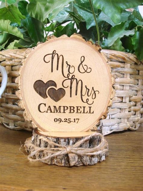 Rustic Wedding Cake Topper, Wood Cake Topper, Wood Slice Cake Top, Mr & Mrs Cake Topper ...