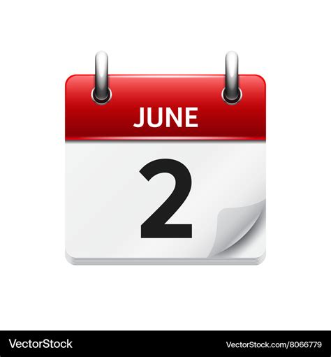 June 2 flat daily calendar icon date Royalty Free Vector