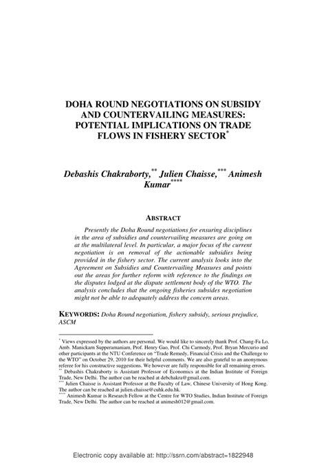 (PDF) Doha Round Negotiations on Subsidy and Countervailing Measures ...