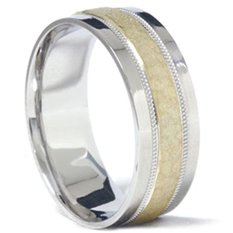 Mens 950 Platinum & 18K Gold Hammered Wedding Band Ring | eBay