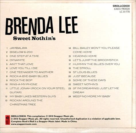 Brenda Lee : Sweet Nothin's: 24 Original Hit Recordings CD (2016) - Snapper Music | OLDIES.com