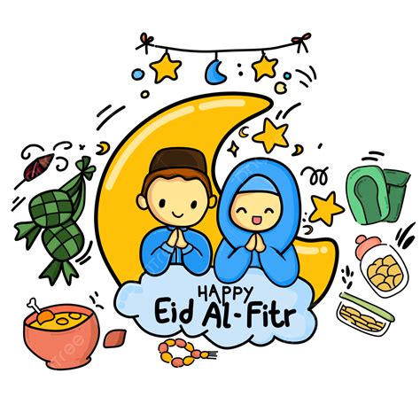 Happy Eid Al Fitri, Eid Mubarak, Cartoon Rid Al Fitr, Eid Al Fitr PNG and Vector with ...