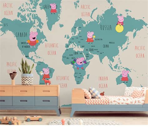 Cartoon World Map Peppa Pig Nursery Wallpaper World Map - Etsy