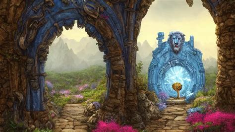 A giant medieval fantasy blue energy portal gate with | Stable Diffusion