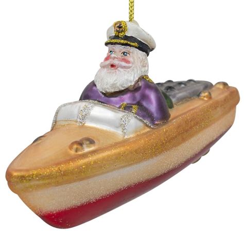 Captain Santa on the Boat Glass Christmas Ornament | Christmas ...