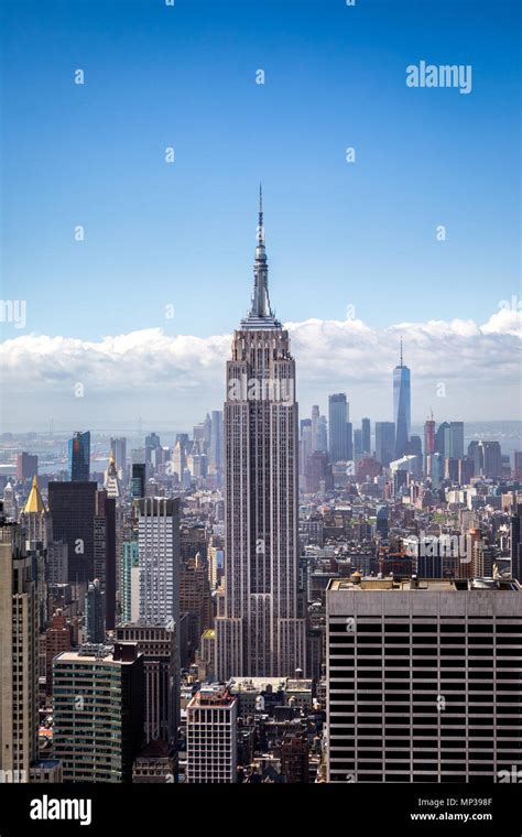 The Empire State building as seen from the Rockefeller Plaza ...