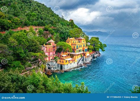 Landscape with Colorful Seaside Villas Near Portofino. Liguria, Italy ...