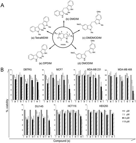 Anti-proliferative effects of indole derivatives. (A), Schematic ...