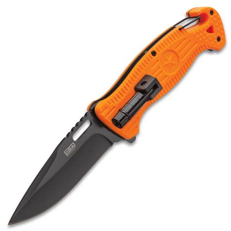 BugOut Rescue Orange Pocket Knife with Flashlight - BUDK.com