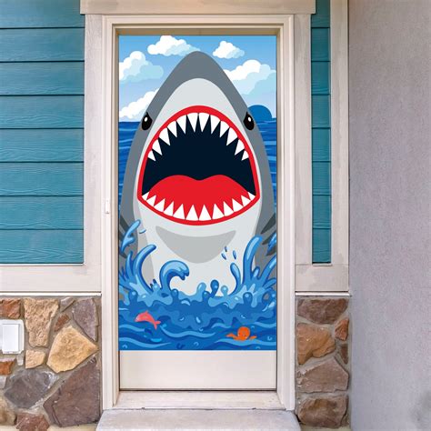 Buy Shark Attack Door Cover for Shark Party Decoration Shark Birthday Backdrop Banner Shark Wall ...